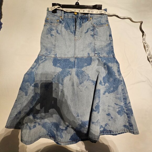 GANNI Organic Cotton Bleach Denim Flounce Midi Skirt - Picture 5 of 8